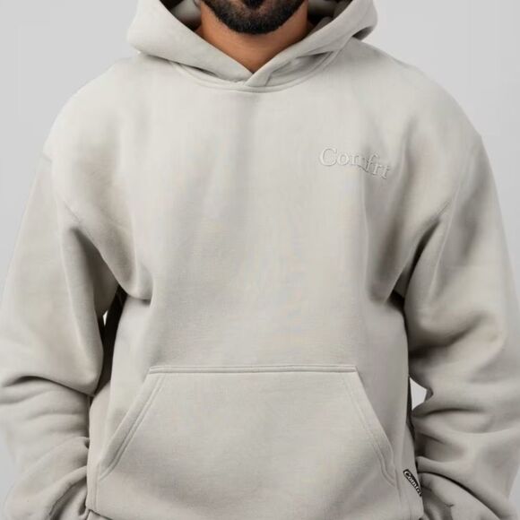 NEW Comfrt Minimalist Cement Gray Oversized Baggy Weighted Unisex Relax Hoodie - Picture 1 of 8
